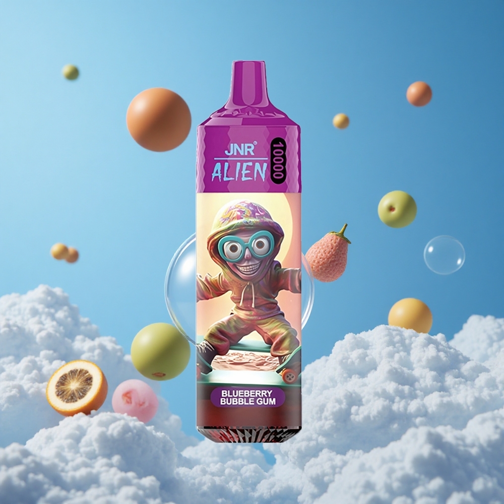 JNR Alien 10000 Puffs علبة العلكة الزرقاء بشحن Type-C وسعة بطارية 850mAh
