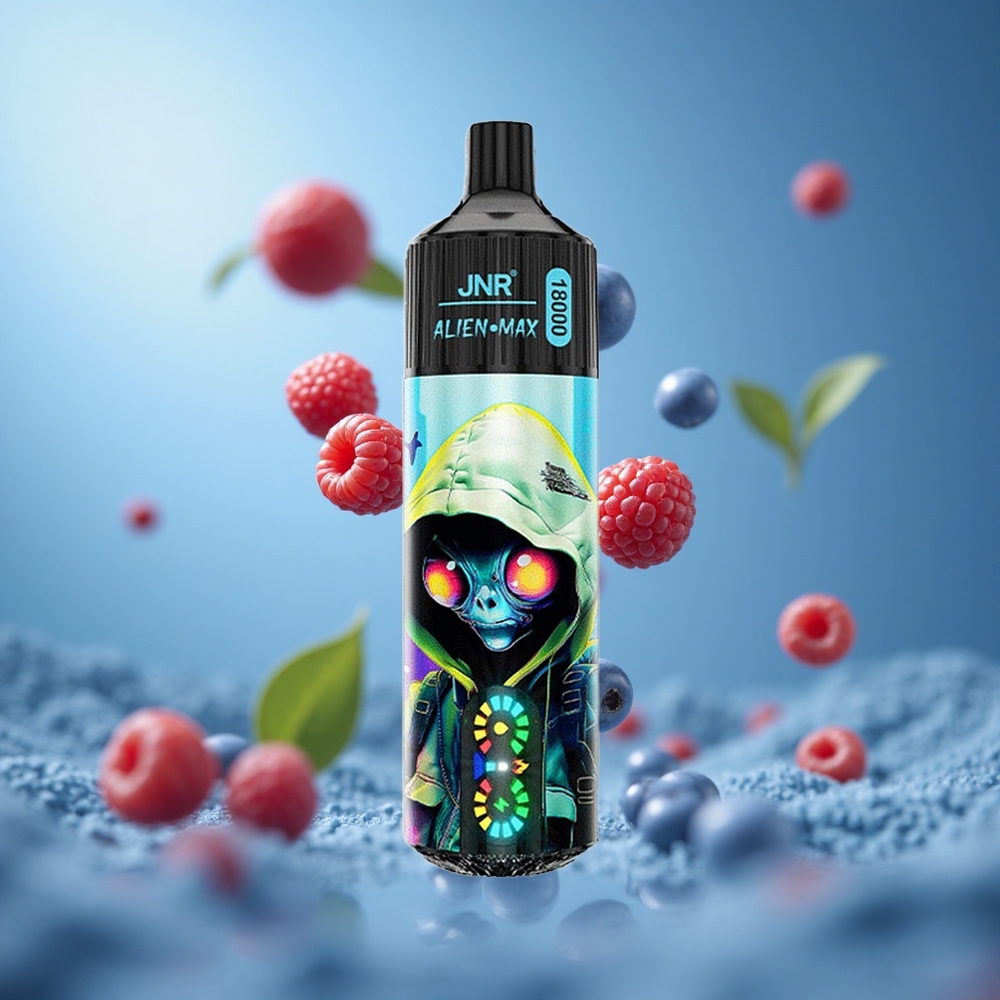 JNR Alien Max 18000 Puffs توت أزرق وتوت عُلّيق بشاشة LED ذكية ونواة مزدوجة