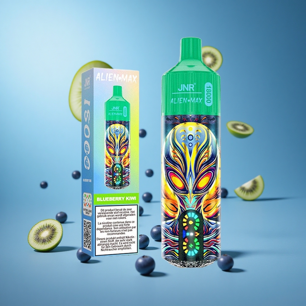 JNR Alien Max 18000 Puffs بلوبيري كيوي شاشة LED ذكية وشاحن سريع Type-C