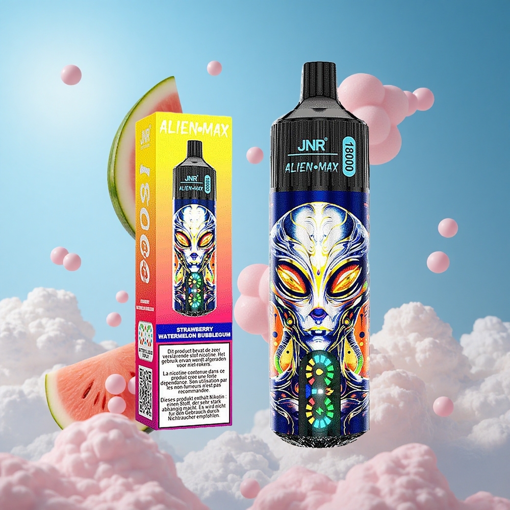 JNR Alien Max 18000 Puffs فراولة بطيخ غزل بنات شاشة ذكية LED وشاحن Type-C سريع
