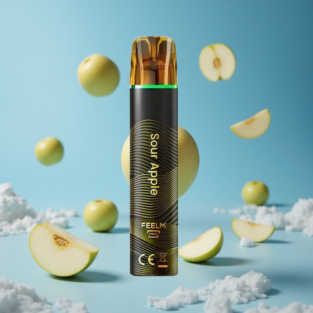 JNR Black&Golden 600+200 Puffs سيجارة إلكترونية ذات استخدام واحد تفاح حامض بسعة 2مل وعمر بطارية 550 مللي أمبير