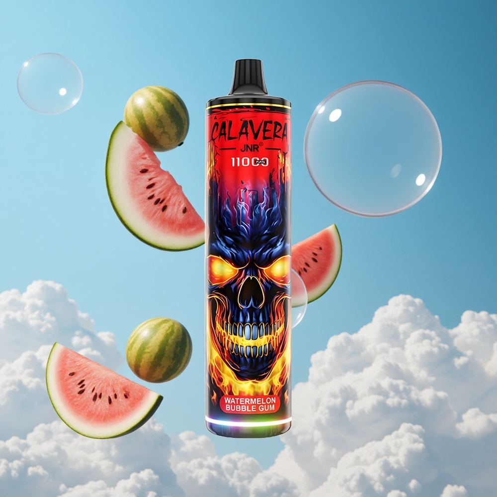 JNR Calavera 11000 Puffs سيجارة إلكترونية بطارية 850 ملي أمبير/ساعة وعصير 21 مل بنكهة بطيخ وعلكة فقاعية