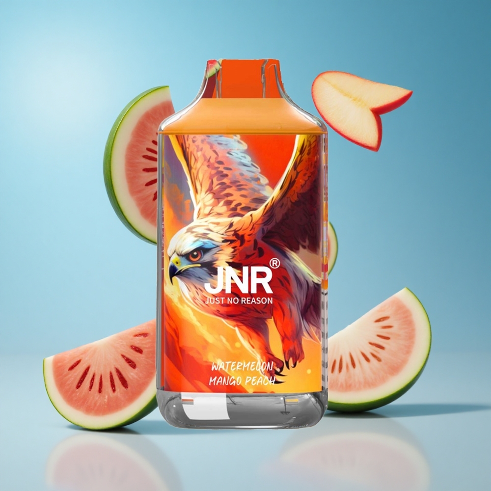 JNR Falcon 16000 Puffs بطارية 850 ملي أمبير وعصير 22 مل بنكهة البطيخ والمانجو والخوخ