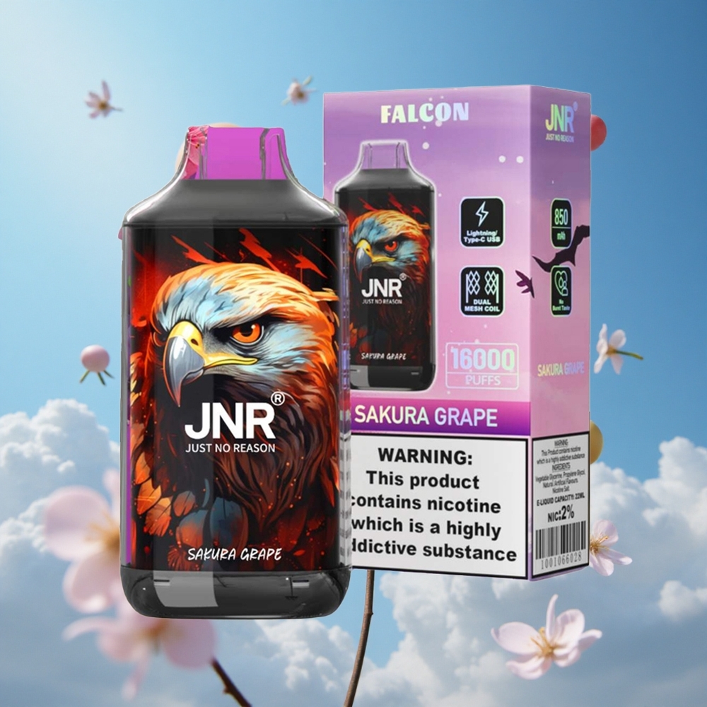 JNR Falcon 16000 Puffs ساكورا عنب سعة بطارية 850 ملي أمبير وشاحن Type C & Lightning
