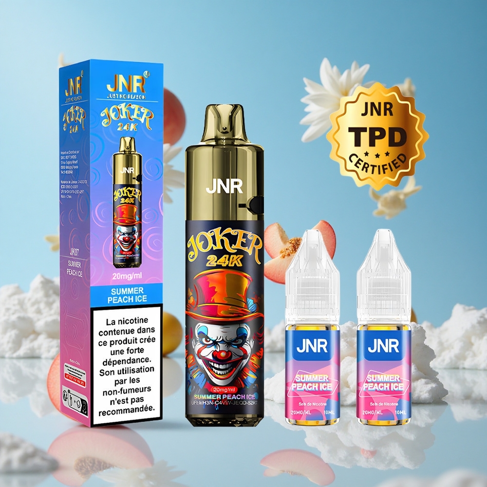 JNR Joker 24K Puffs بخوخ صيفي جليدي مع شاحن Type-C ومستوى سائل مرئي