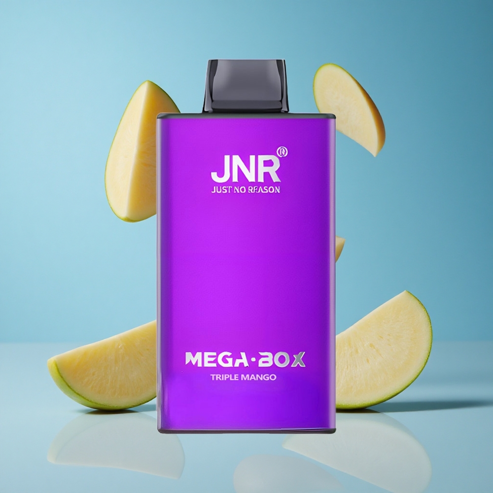 JNR Mega Box 25000 نَفخة سيجارة إلكترونية قابلة للاستعمال مرة واحدة مانجو ثلاثي بسعة 30مل وبطارية 850 مللي أمبير