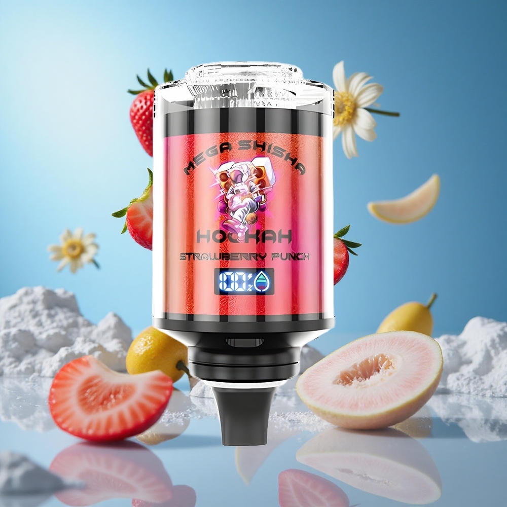 JNR Mega Shisha Hookah 100K مشروب الفراولة فراولة بنش سعة 60 مل شاشة ذكية
