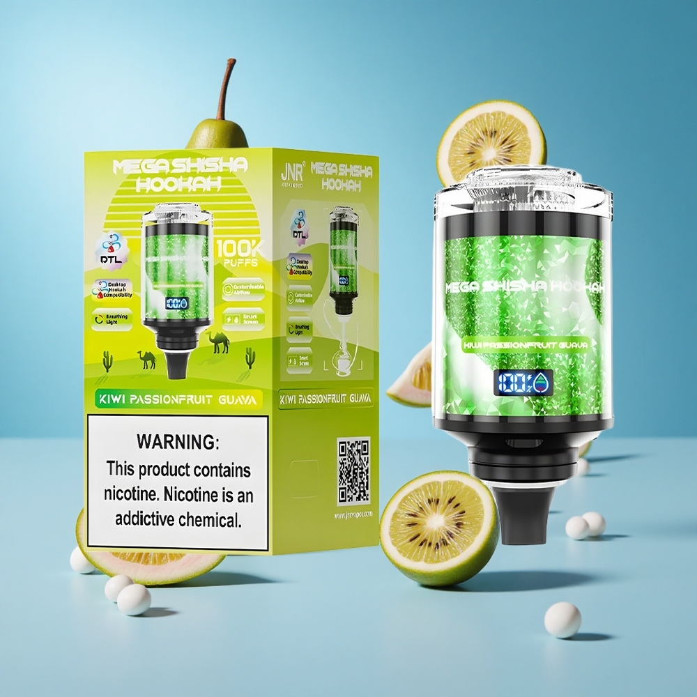 JNR Mega Shisha Hookah 100K كيوي باشن فروت جوافة شاشة ذكية تفاعلية وشحن سريع Type-C