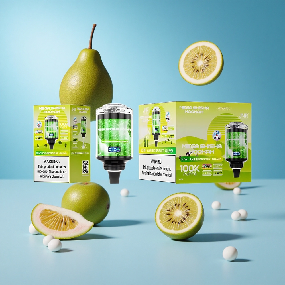 JNR Mega Shisha Hookah 100K كيوي باشن فروت جوافة شاشة ذكية تفاعلية وشحن سريع Type-C