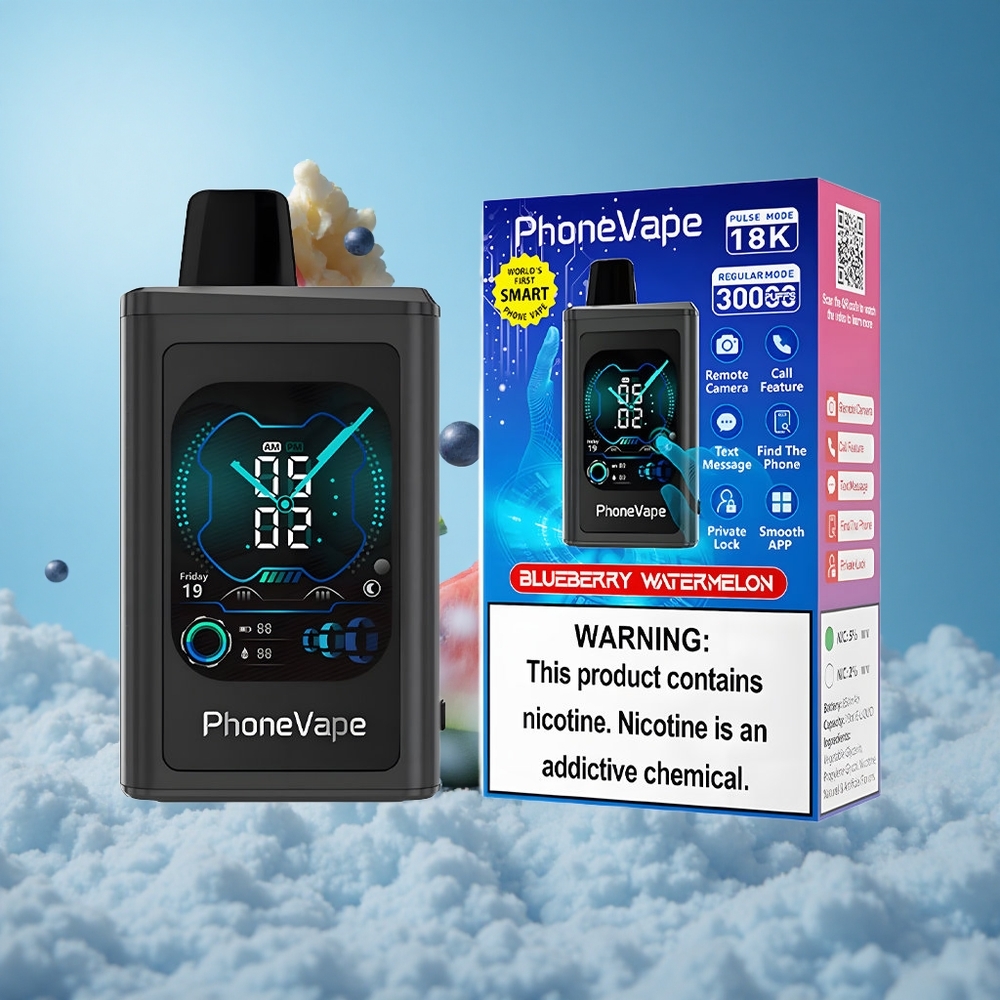 JNR PhoneVape 30000 نفخة سيجارة إلكترونية بطارية قابلة للشحن 850mAh Type-C توربو مع توت أزرق وبطيخ