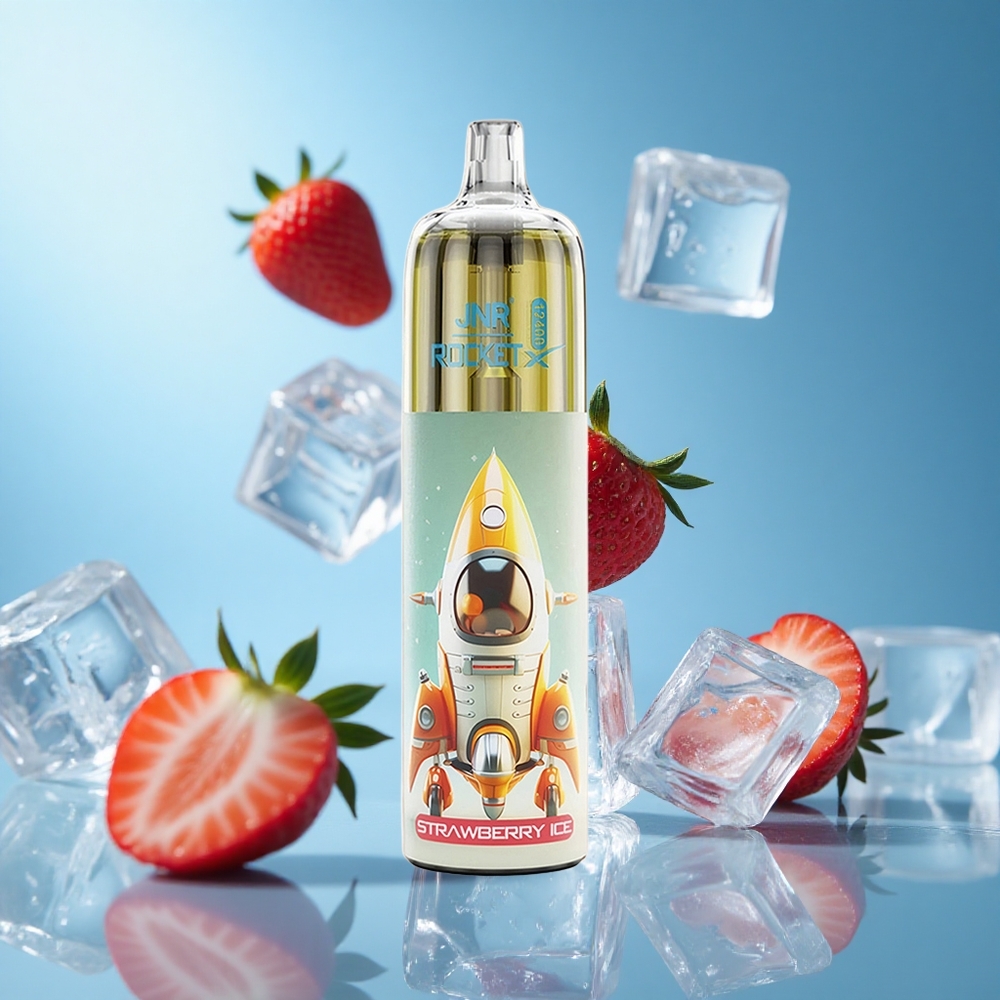 JNR Rocket-X 12400 Puffs ستروبيري آيس مع إضاءة RGB وشاحن Type-C