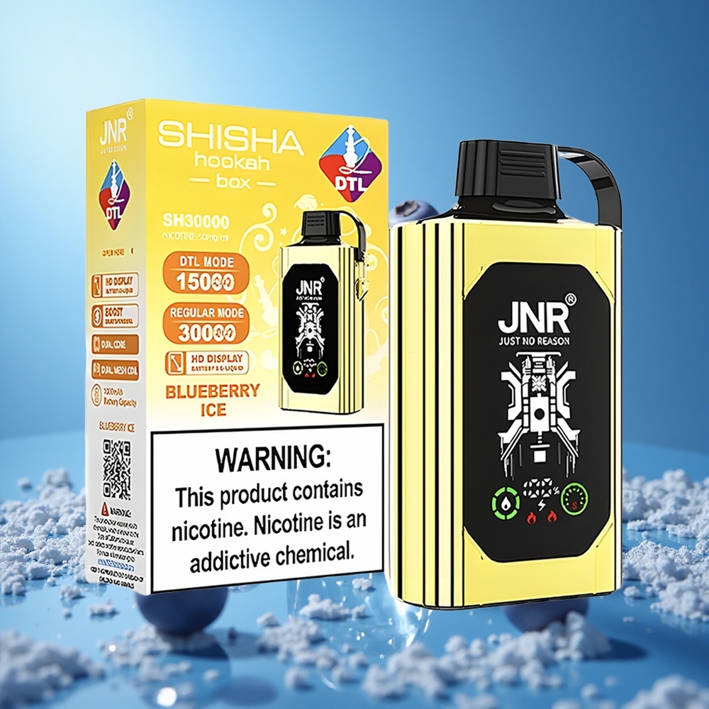 JNR Shisha Hookah Box 20500 Puffs توت أزرق مثلج بشاشة عالية الدقة وشاحن Type-C سريع
