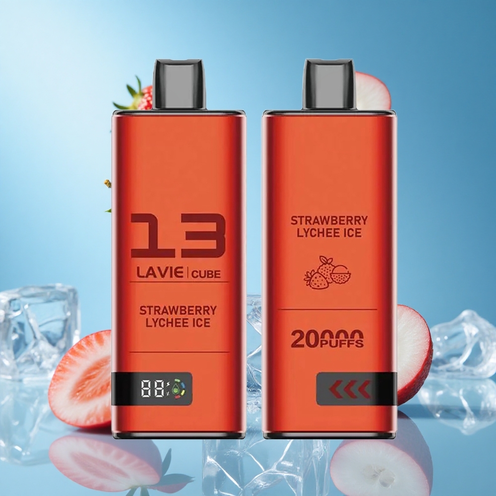 Lavie Cube 20000 Puffs ستروبيري ليتشي آيس مع 28مل سائل ونوع C شاحن