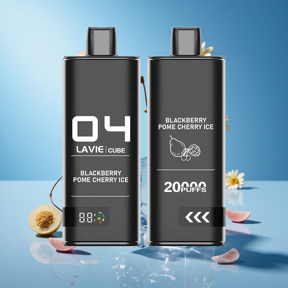 Lavie Cube 20000 Puffs سيجارة إلكترونية ذات استخدام لمرة واحدة بنكهة توت أسود ورمان وكريز مثلج بشحن Type-C وسعة سائل 28 مل