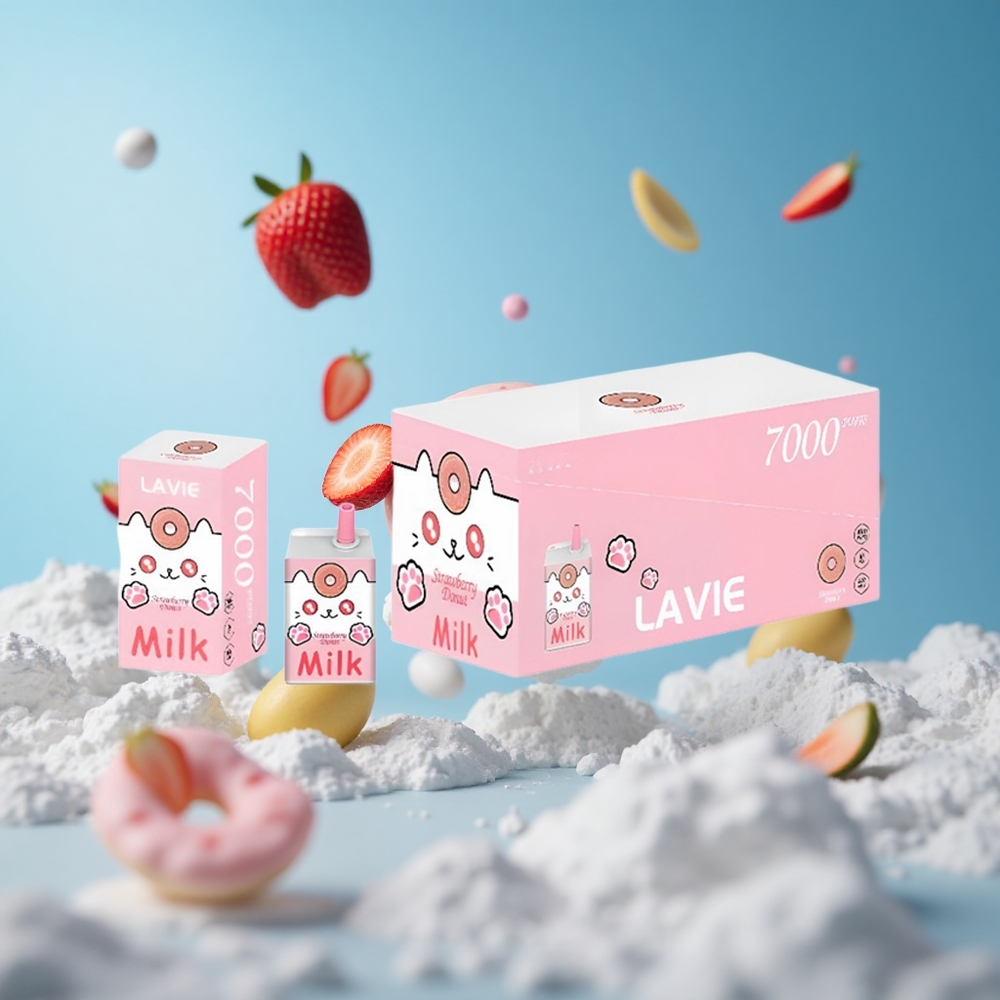 LAVIE Milk 7000 Puffs سيجارة إلكترونية بنكهة دونات الفراولة بسعة 16ML وشحن Type C