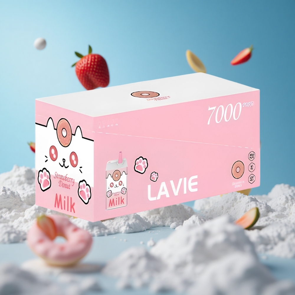 LAVIE Milk 7000 Puffs سيجارة إلكترونية بنكهة دونات الفراولة بسعة 16ML وشحن Type C