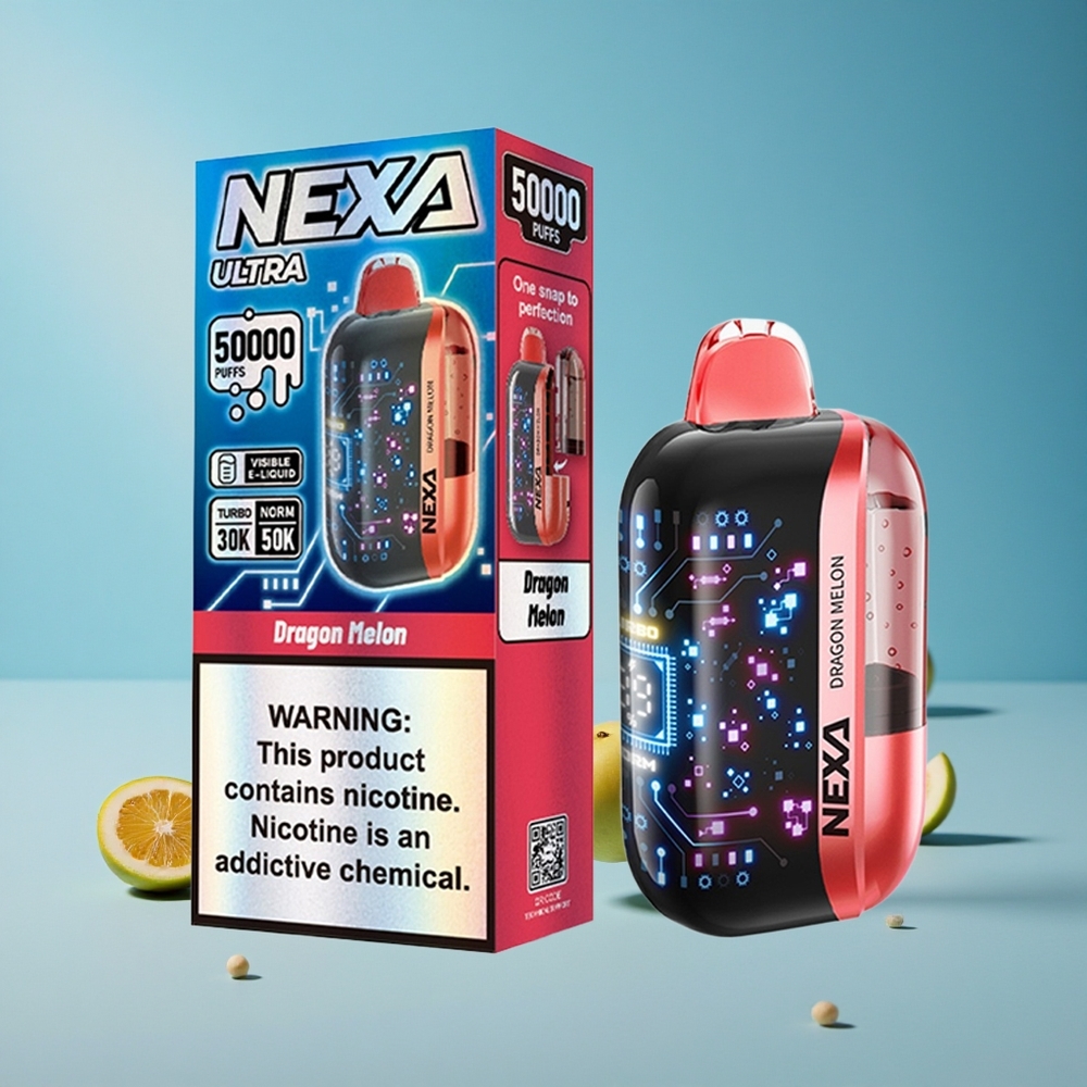 NEXA Ultra 50000 نفث سيجارة إلكترونية قابلة للتصرف بطعم دراغون ميلون (بطيخ التنين) بشاشة منحنية ثلاثية الأبعاد وشحن Type-C