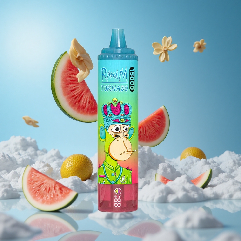 RandM Fumot Tornado 15000 Puffs ستروبيري ووترميلون بسعة 25مل وشاشة LCD