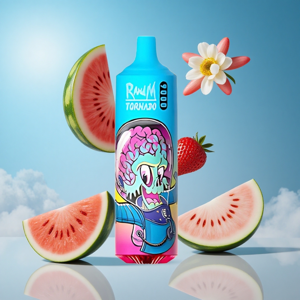 RandM Fumot Tornado 9000 Puffs فراولة بطيخ بسعة 18 مل مع شاشة RGB أنيقة