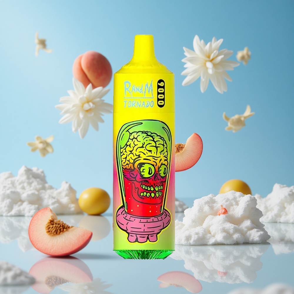 RandM Fumot Tornado 9000 Puffs خوخ صيفي مثلج بشاشة RGB أنيقة وسعة سائل 18 مل
