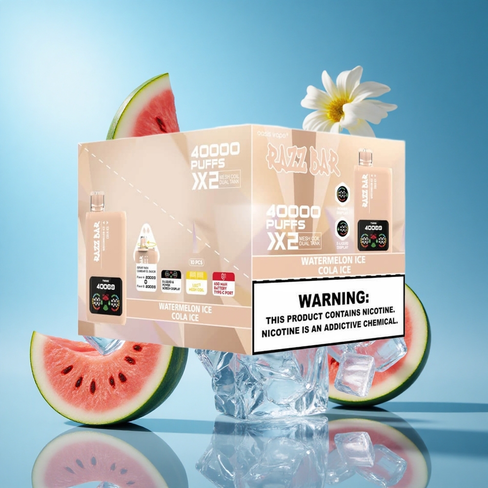 Razz Bar 40000 Puffs سيجارة إلكترونية للاستخدام مرة واحدة بطيخ مثلج_كولا مثلج بشاشة عرض وشاحن Type-C