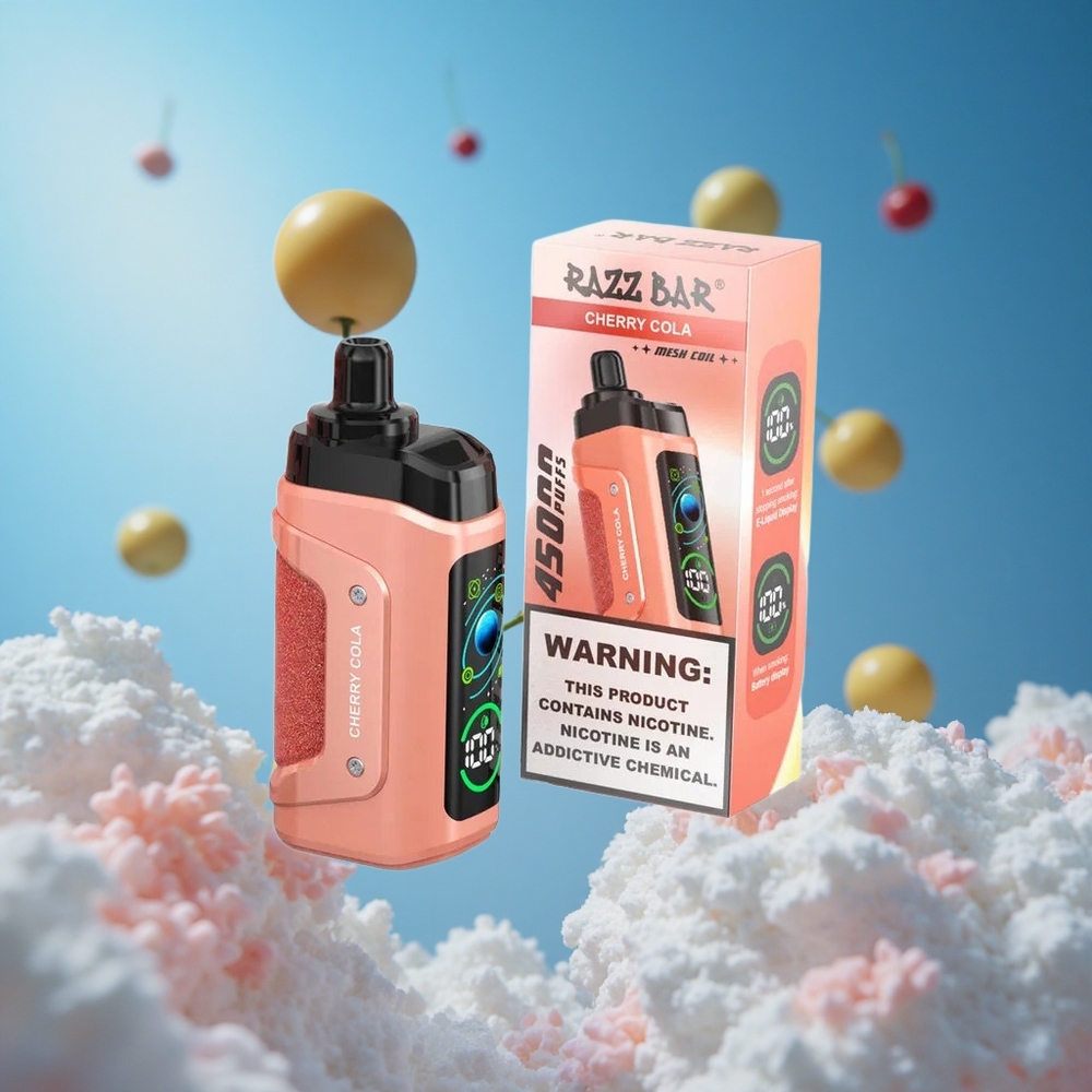 Razz Bar 45000 Puffs فيب قابل للتصريف كرز كولا مع بطارية 650 مللي أمبير وشاحن Type-C
