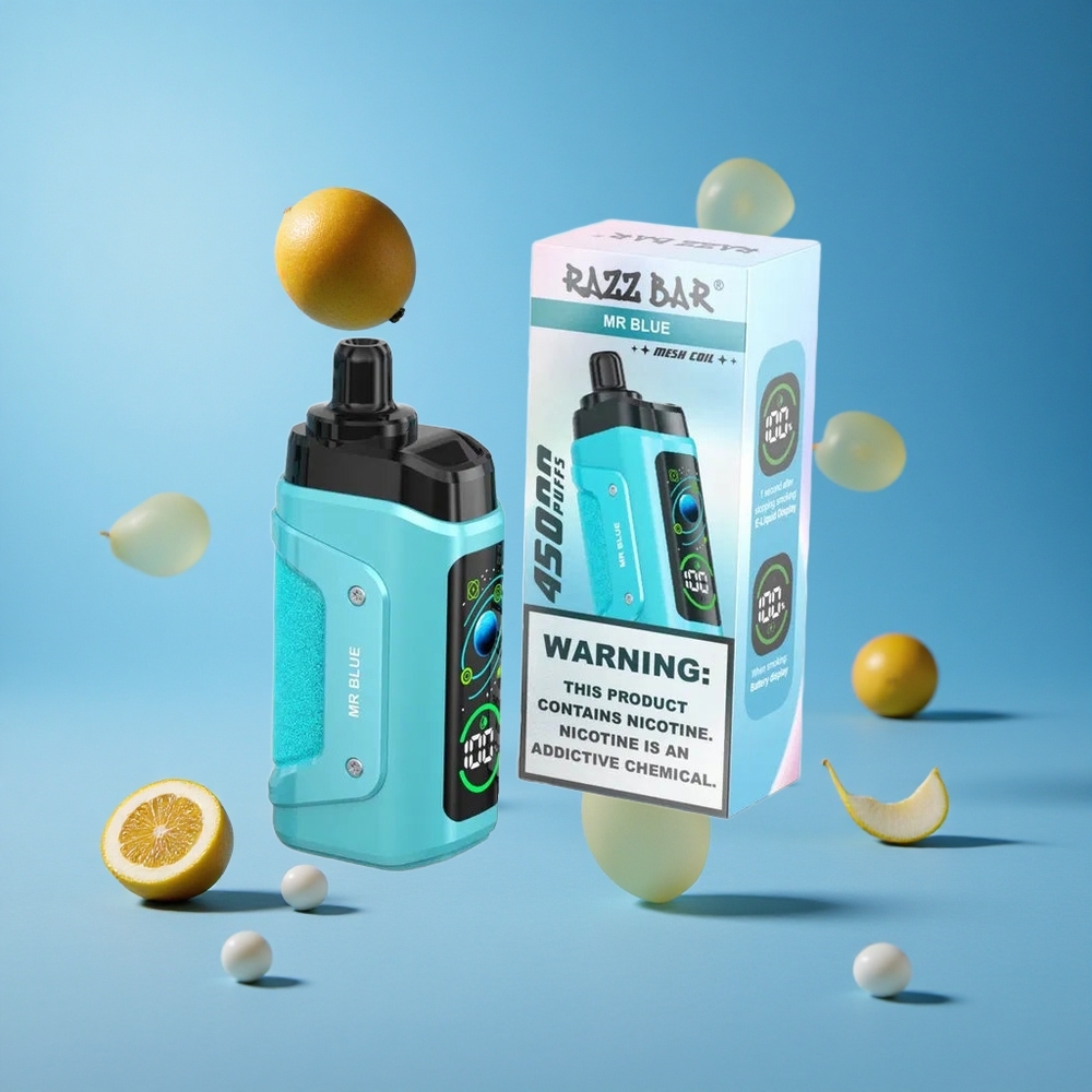 Razz Bar 45000 Puffs سيجارة إلكترونية للاستخدام مرة واحدة Mr Blue (الأزرق) مع 1.0 Ohm Mesh Coil