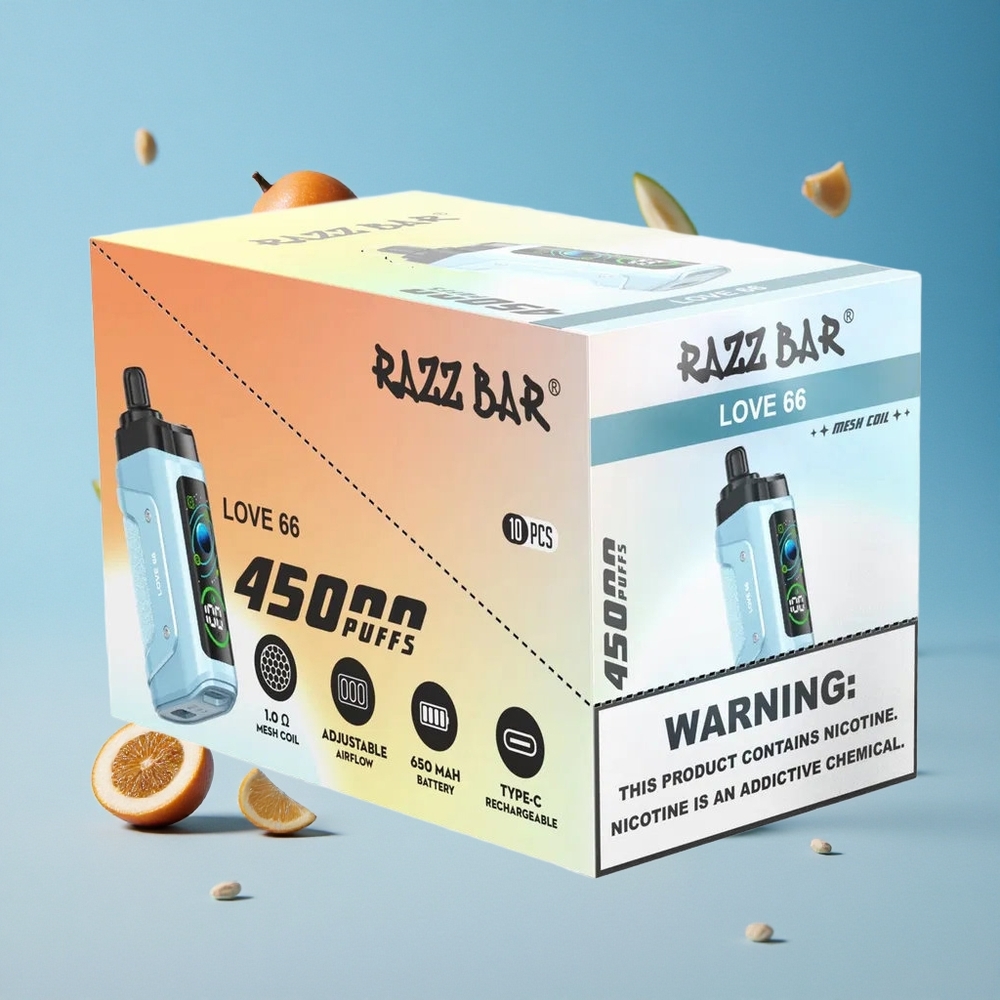 Razz Bar 45000 Puffs سيجارة إلكترونية قابلة لإعادة الشحن بشاحن Type-C حب 66