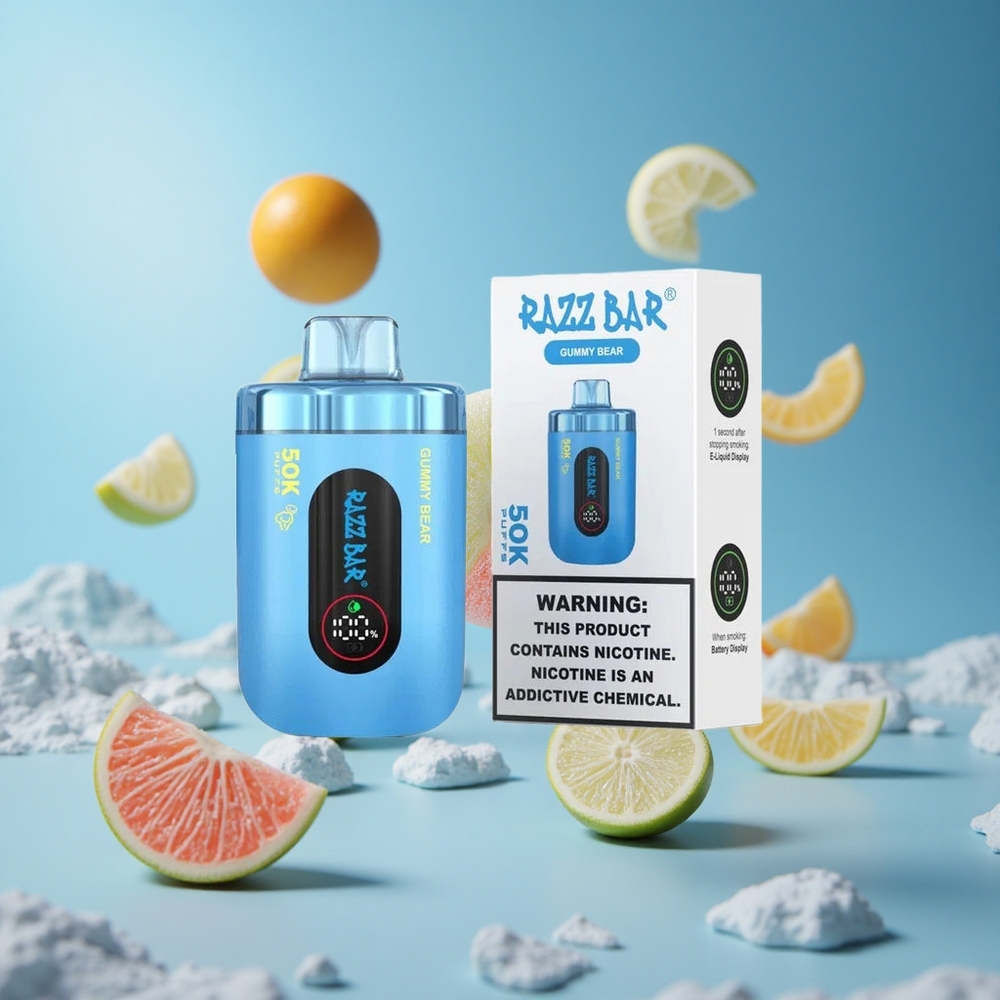 Razz Bar 50K Puffs بخاخ كهرماني مع بطارية 650 مللي أمبير وشاحن Type-C