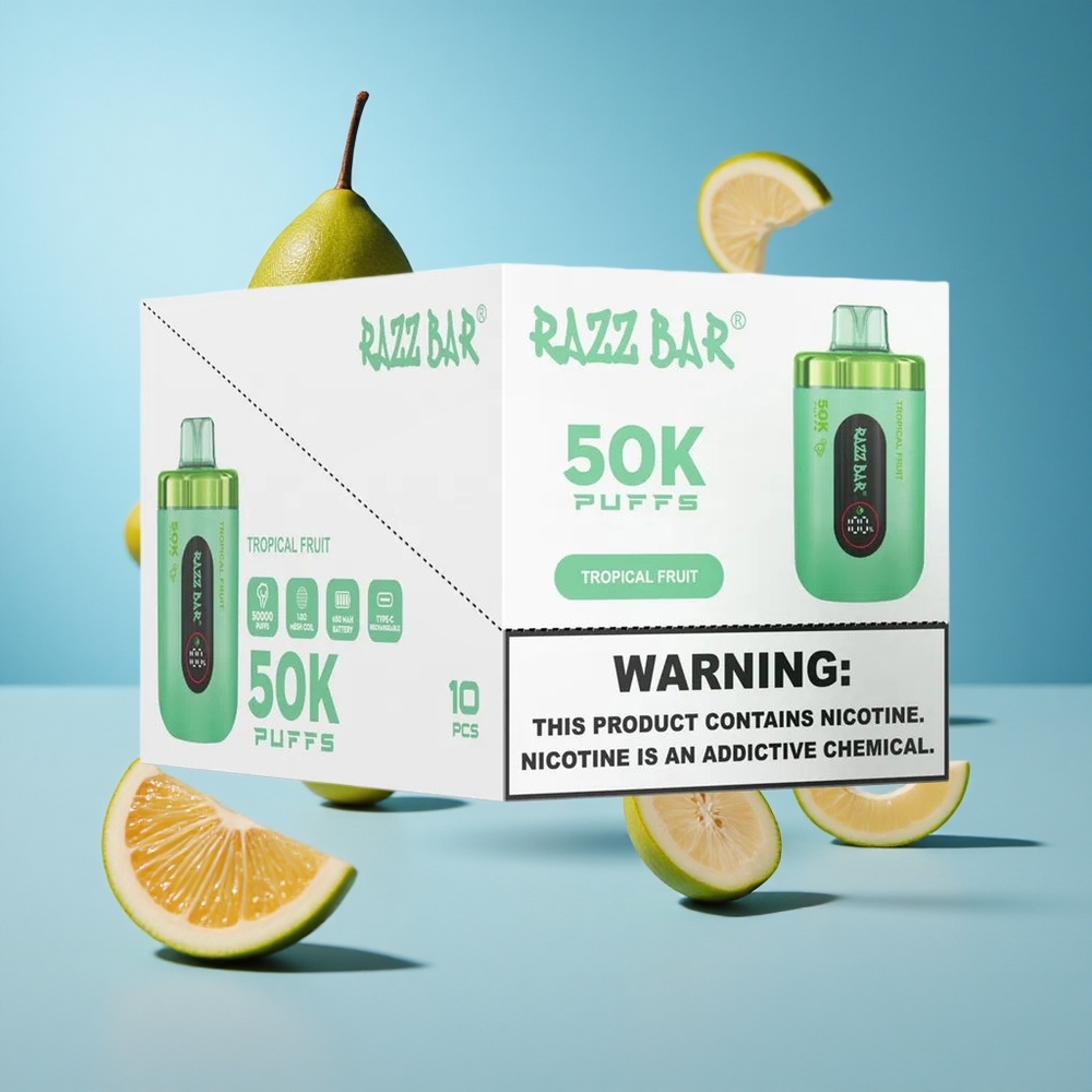 Razz Bar 50K Puffs مبخر استوائي قابل لإعادة الشحن بمنفذ Type-C